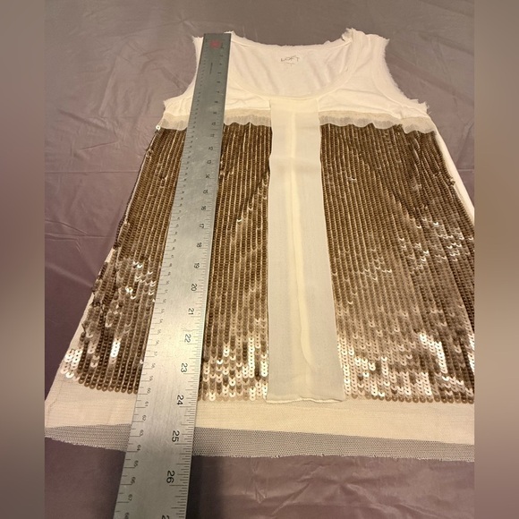 LOFT Cream/Gold Sleeveless Sequin Blouse Size Small - Picture 6 of 8
